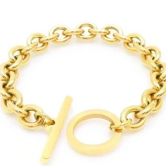 *NEW* 18K Gold Plated Stainless  Steel Chunky Toggle BRACELET (GOLD) - Picture 2 of 6